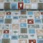 Preview: Baumwolljersey Briefmarken Reisemotive grün beige blau